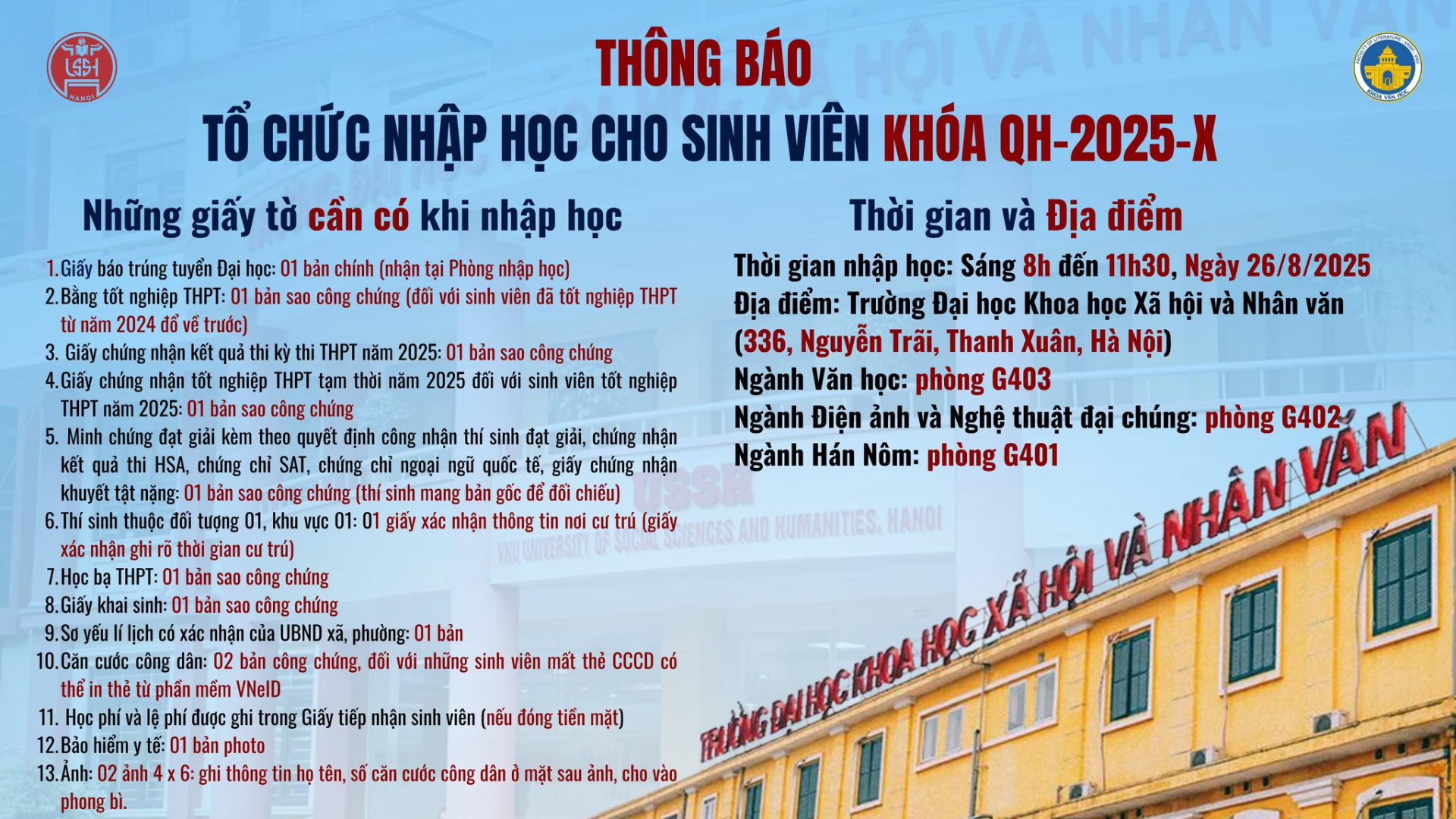 THÔNG BÁO VỀ KẾ HOẠCH NHẬP HỌC ĐẠI HỌC CHÍNH QUY NĂM 2025